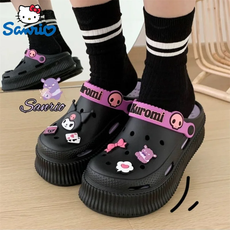 Sanrio Kuromi Hello Kitty Melody Cinnamoroll Hole Sandals Shoes Women Outwear Summer 2023 New Cute Cartoon EVA Slippers Shoes