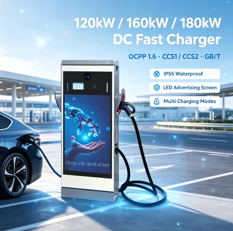 DC Fast Charge EV Charging Station Advertising Screen Digital Signage CCS2 IP55 OCPP 1.6 ISO 15118 120kW160kW180kW 150-1000VDC