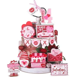 Pink Valentine's Day Tiered Tray Decor Delicate Wooden Valentine Tabletop Decor Wedding Birthday Party Home DIY Decor Supplies