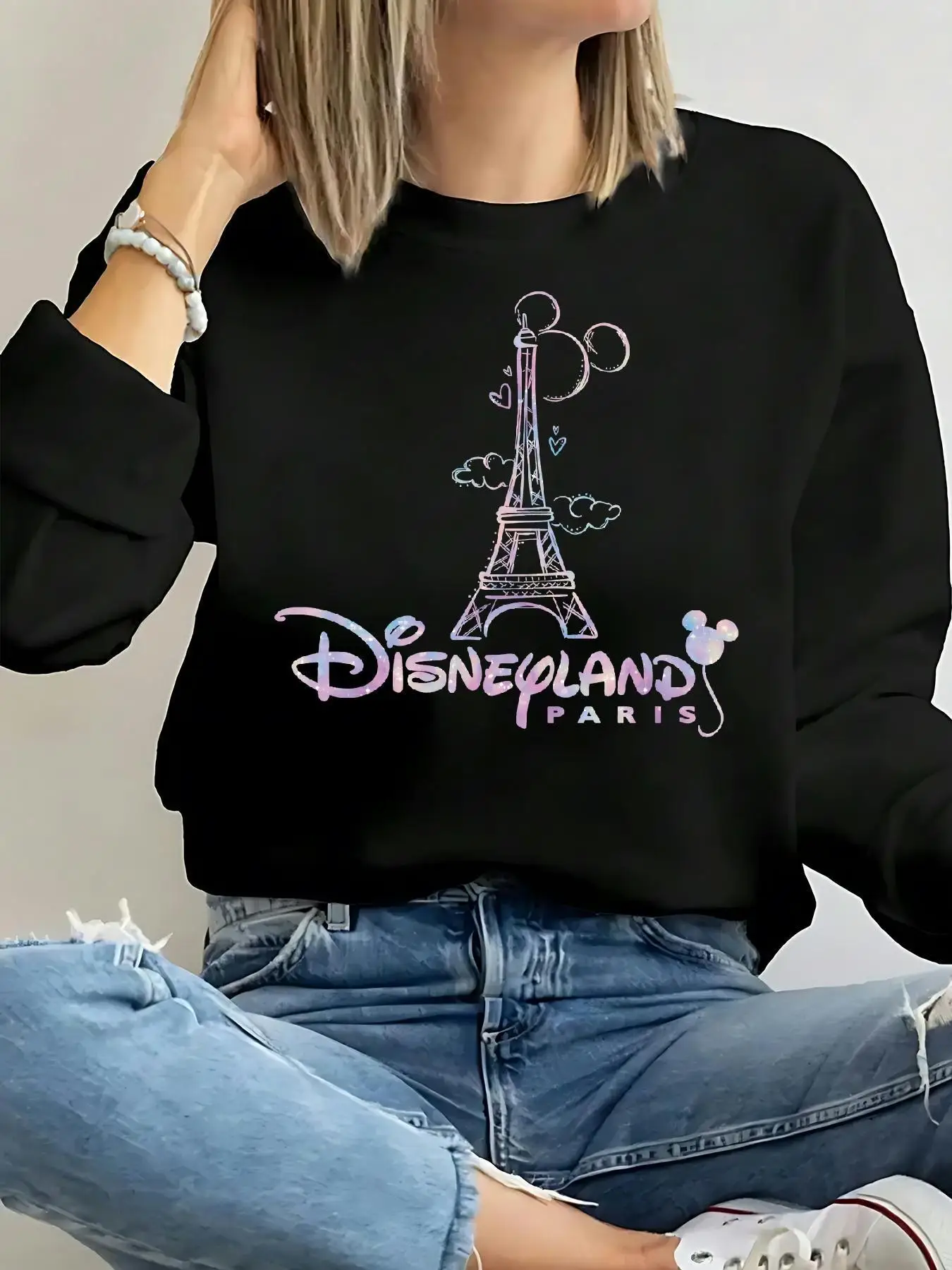 Disneyland Paris Castle & Mickey Ears Torre Eiffel sudadera mujeres hombres sudaderas con capucha de algodón pulóver Otoño Invierno polar cuello redondo