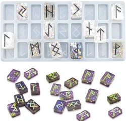 Runes Symbol Alphabet UV Epoxy Resin Mold DIY Handmade Silicone Mold for Divination Energy Symbol Making Mould Tools