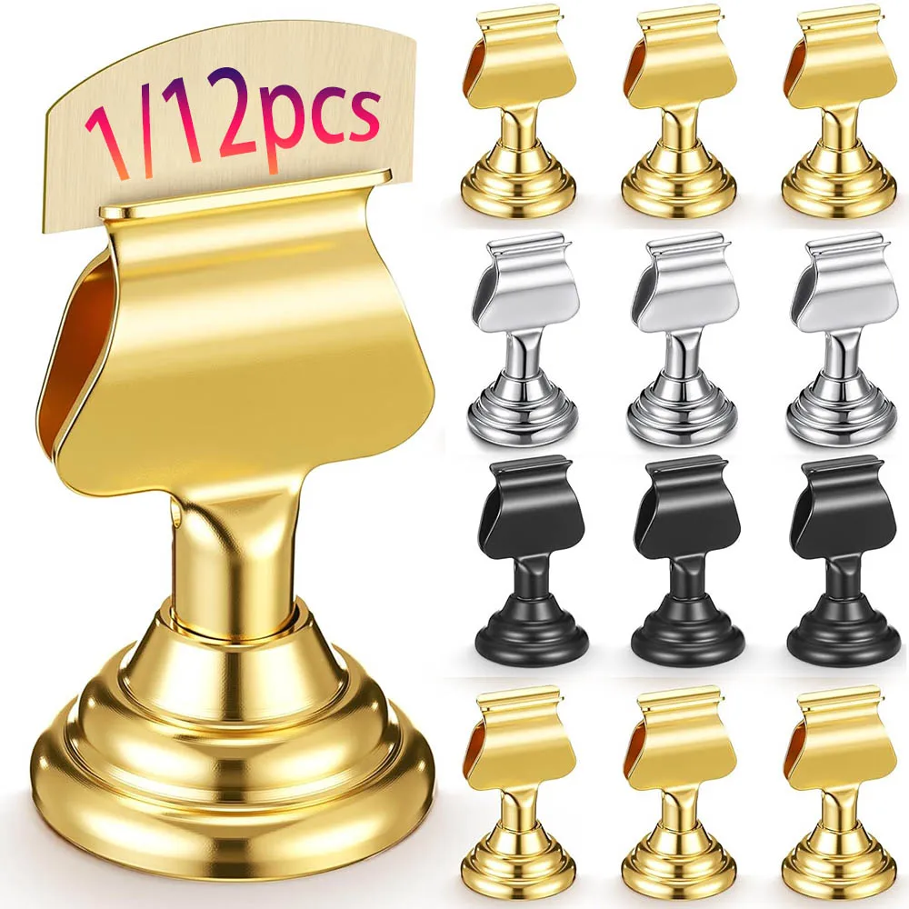 12/1pcs Supports de cartes verticaux classiques en acier au carbone, porte-numéros de table, porte-menus, porte-étiquettes de prix, supports photo, clips d'affichage de bureau