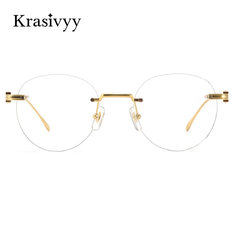 Krasivyy czyste tytanowe okulary bez oprawek rama mężczyźni marka projektant Retro okrągłe okulary damskie ultralekkie Vintage okulary optyczne