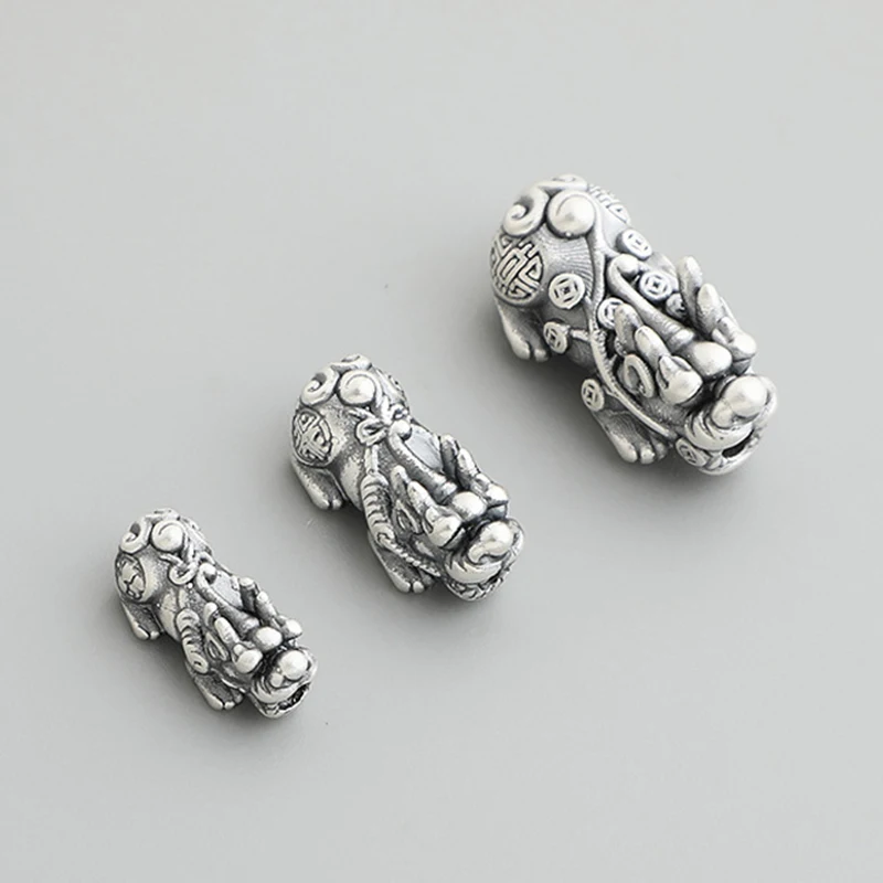 1pc 999 Pure Silver Chinese Money Beast 3 Size Women Men Jewelry S999 Blessing Spacer Charms DIY Bracelets Necklace Crafts