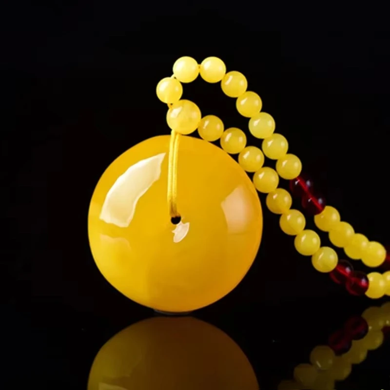 

Желтый пчелиный воск, янтарный кулон в виде глаза Лохан, простое для мужчин и женщин, ожерелье из медового воска, натуральный материал из пчелиного воска, 108 бусин, ожерелье