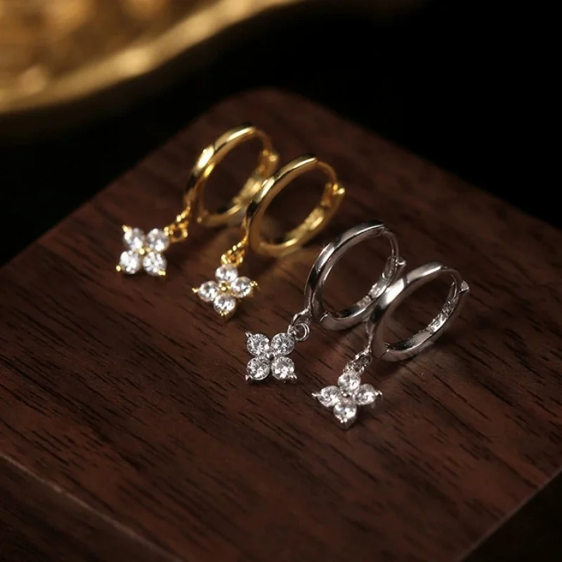 

Серьги-кольца из стерлингового серебра 925 пробы с листьями для женщин, модные, трендовые, с кристаллами циркония, гипоаллергенные, ювелирные изделия, подарки