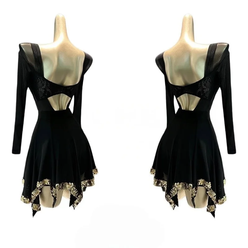 2025 ผู้หญิงละตินเต้นรําชุดเซ็กซี่ลูกไม้ตาข่ายแยกชุด Chacha Rumba ผู้ใหญ่ละตินเต้นรําเสื้อผ้า DN21155