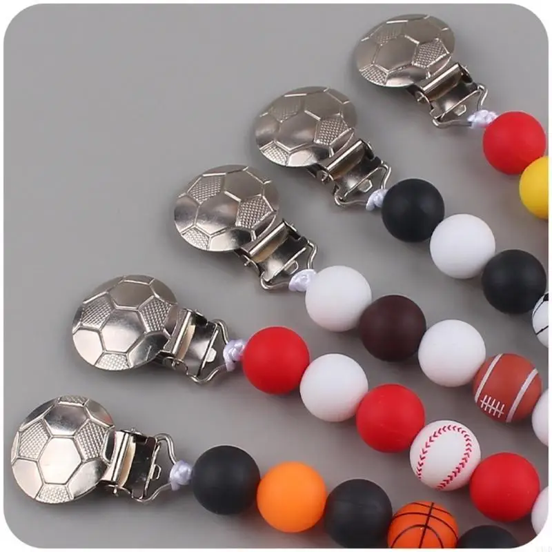

Y4UD Silicone Bead Pacifier Clip for Baby Girl Boy Babies Metal Soother Chain Holder