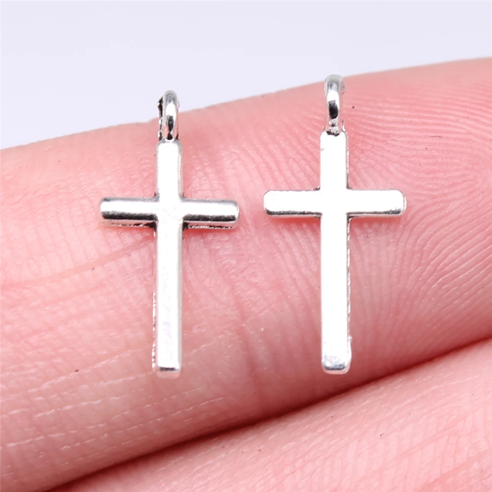 WYSIWYG 40pcs 16x7mm Cross Charms For DIY Jewelry Making Antique Silver Color Zinc Alloy Charms Pendant Jewelry Findings