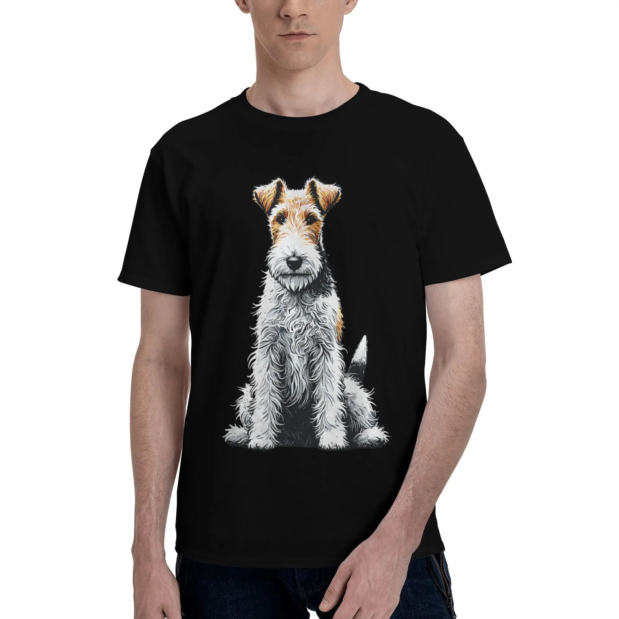 Camiseta Wire Fox Terrier para hombre, novedad, Camiseta 100% de algodón, camiseta de manga corta con cuello redondo, ropa 6XL