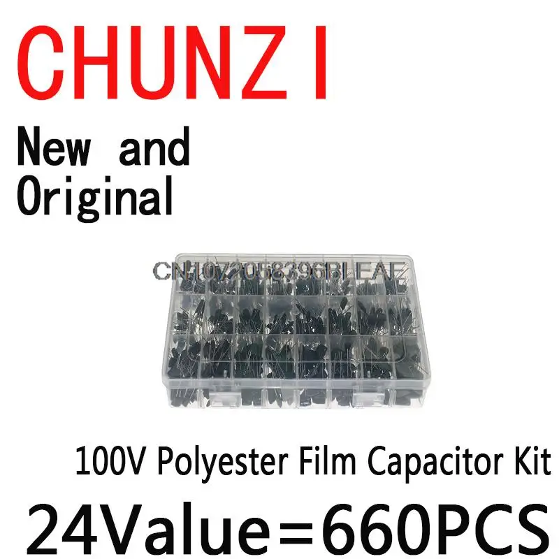 660PCS 24Value Capacitor Kit 100V 2A221J TO 2A474J Polyester Film Capacitor Assorted Kit 0.47nF 0.68nF 1nF 2.2nF Capacitors