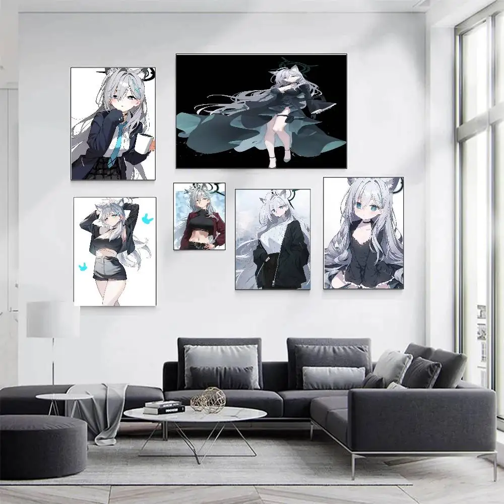 Sunaookami Shiroko Game Blue Archive Art Sticky Wall Waterproof Home Living Room Bedroom Bar Aesthetic Decoration