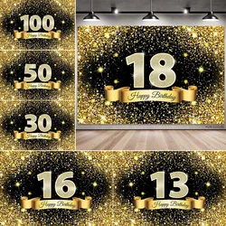 Gold black Birthday Party Background Decoration Extra Large Fabric Age 18 years old Sign Poster for Photo Booth Backdrop Banner