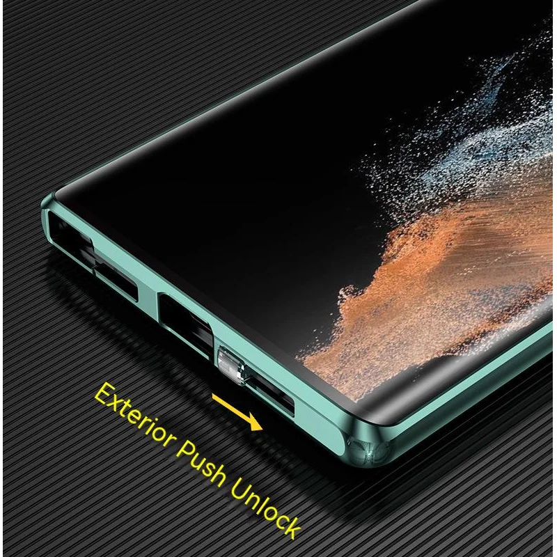 Originele Metalen Aluminium Case Voor Samsung Galaxy S22 Ultra 360 ° Volledige Bescherming Magnetische Adsorptie Magsafe Glas Cover