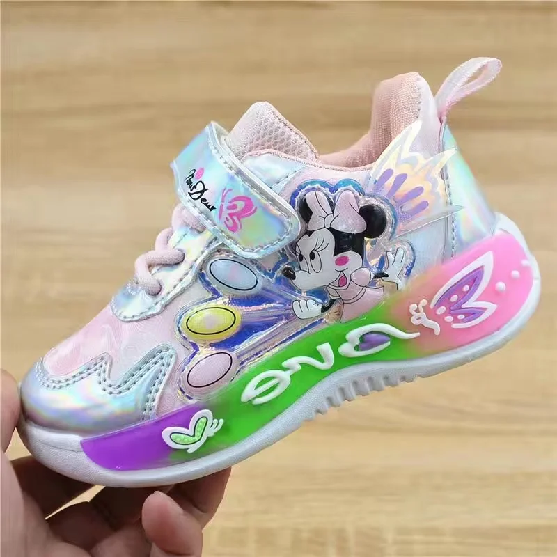 

Minnie Mickey Girls Sneakers 2024 Autumn And Winter New Leather Running Shoes For Children Girls Light Non-slip Princess Shoes