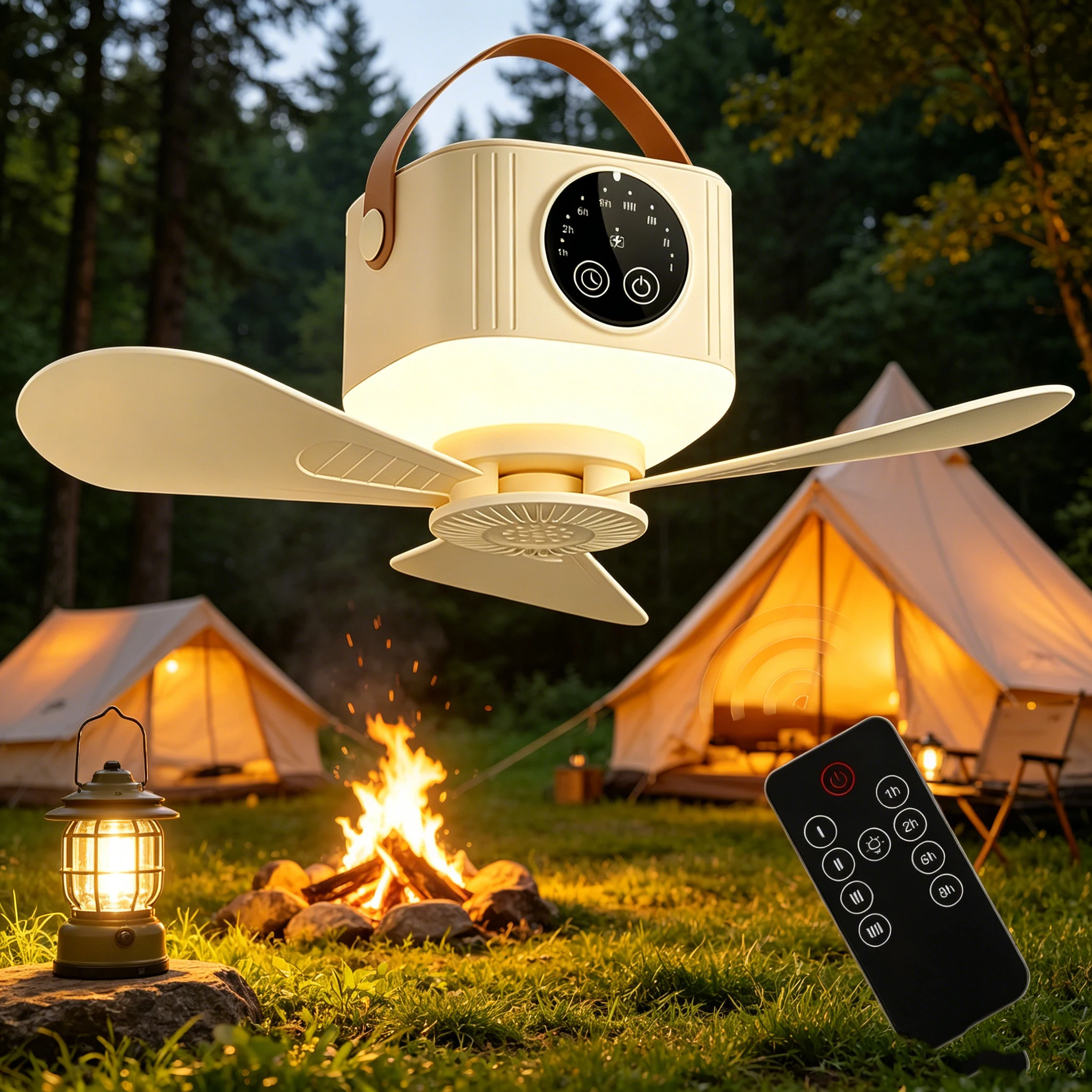 

3 LED Light Portable Ceiling Fan 4 Speeds 4 Timers Support Mosquito Repellent Outdoor Camping Hanging Tent Fan with Remote