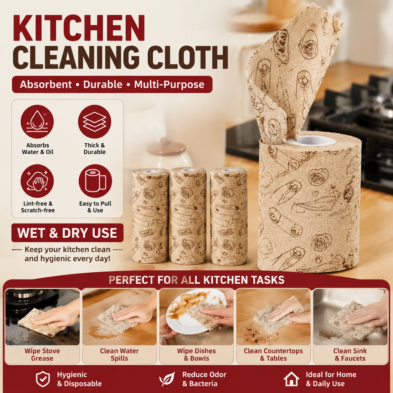 Home Cooking Oil Disposal - Kitchen Towel Roll Disposable Cleaning Cloth