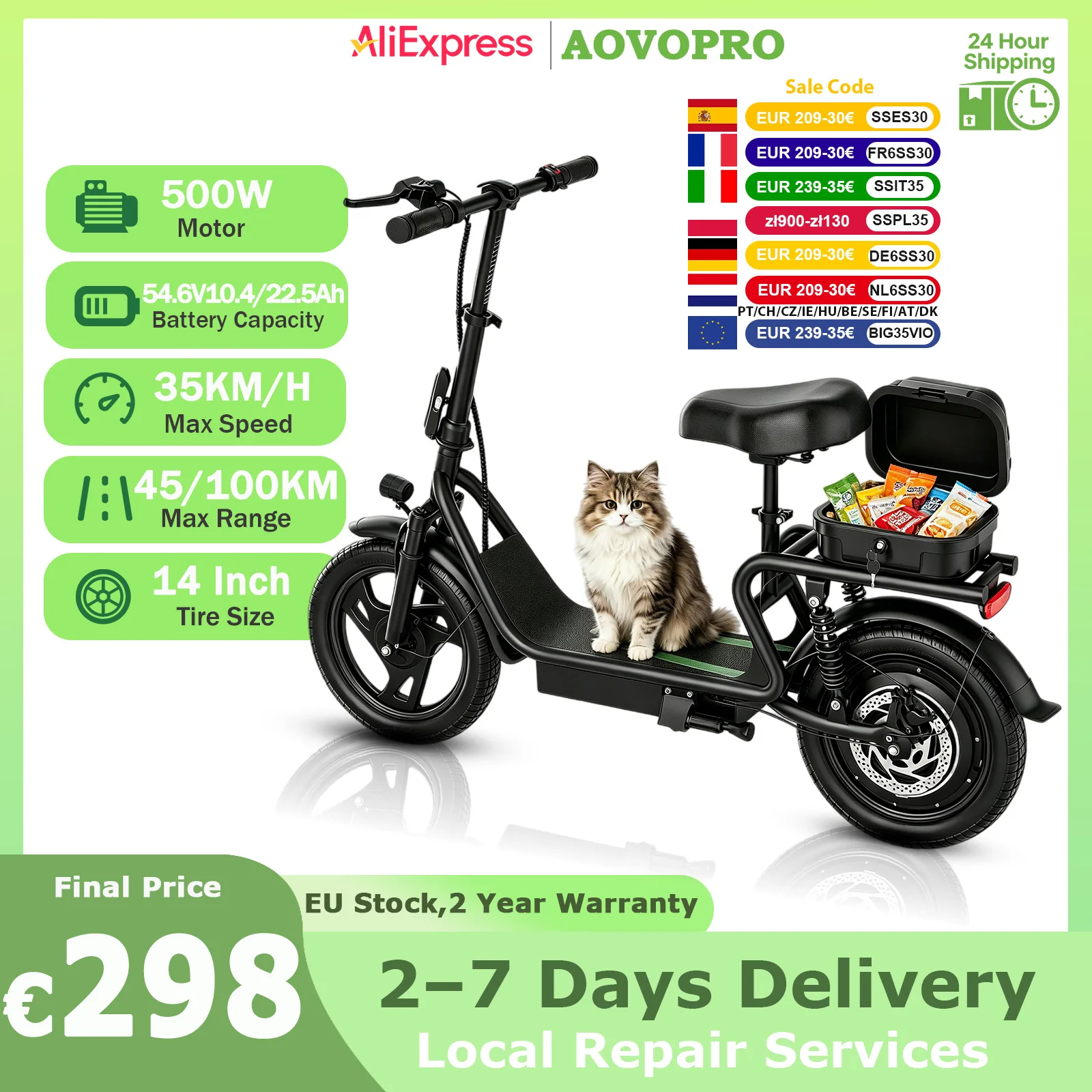 Trottinette électrique AOVOPRO EB1/EB1PLUS 500W, batterie grande capacité 54.6V22.5Ah, autonomie 100KM, vitesse 35km/h, roues 14 pouces, trottinette électrique pliable, vélo électrique