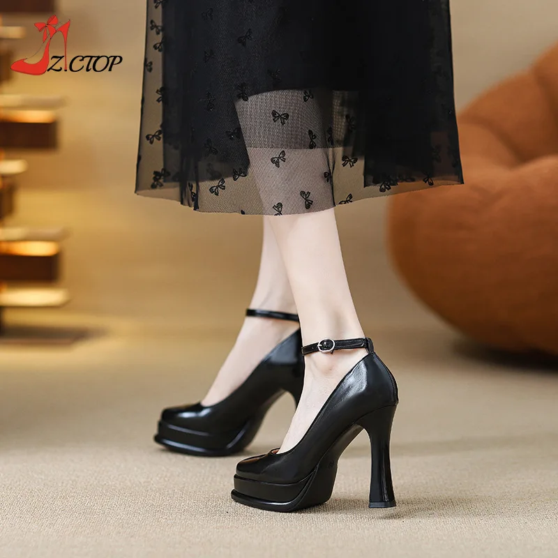 

Women's Platform Pumps Black Thick Heel Ankle Strap High Heels Vintage Mary Jane Shoes Prom Wedding Shoes