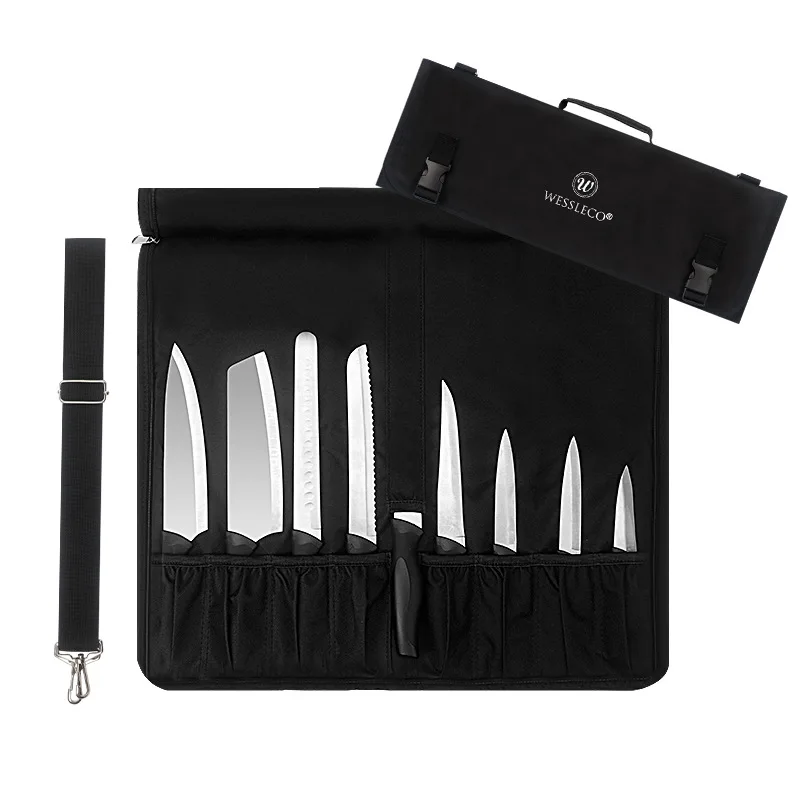 Canvas Chef Knife Roll Bag Knife Slots and A Large Zipper Pocket Case with An Adjustable Shoulder Strap Knives Not Included