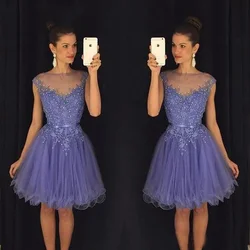 A Line Purple Graduation Dresses Short Appliques Beaded Dresses for Special Events Party Prom Homecoming Gowns  8th Grade