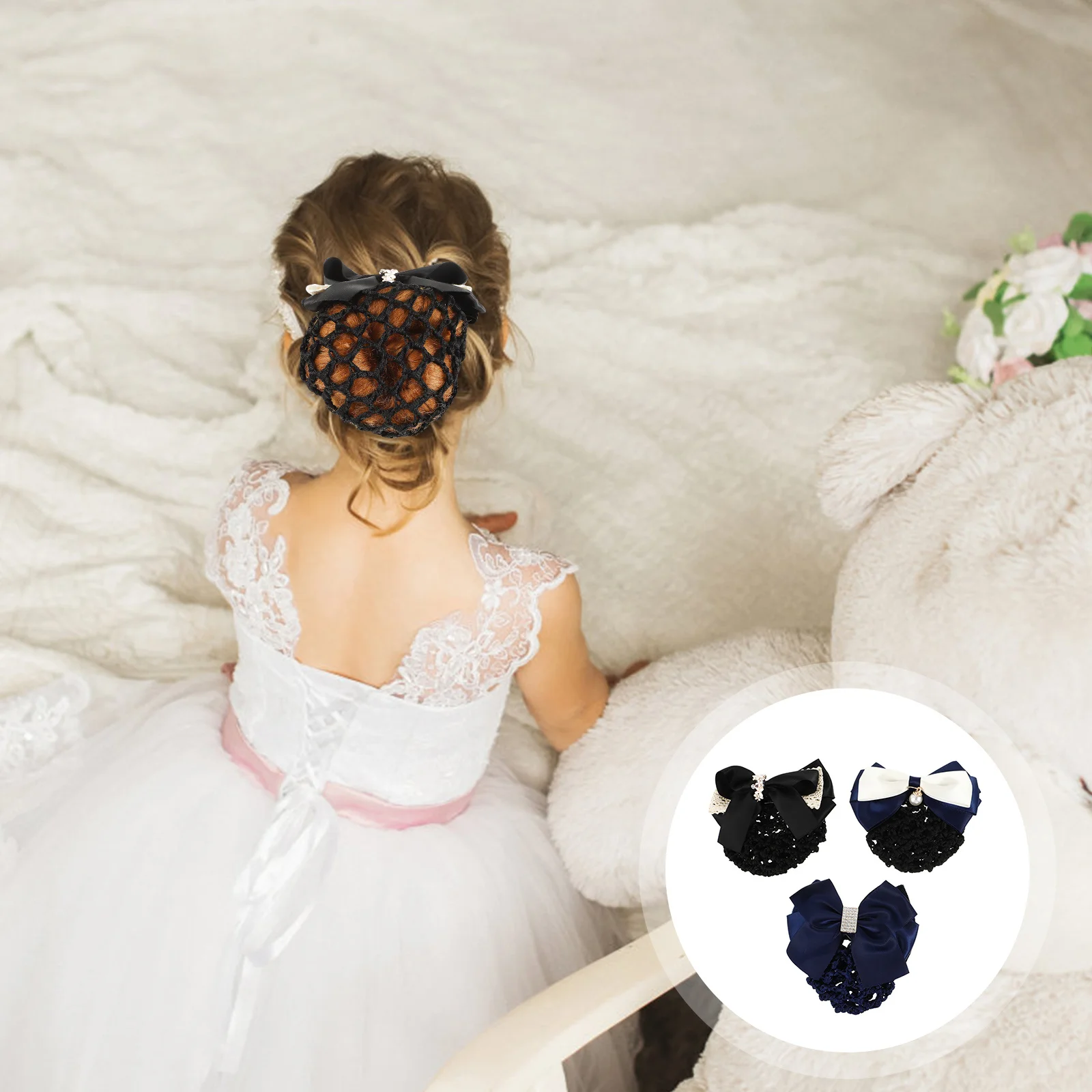 

3 шт., снуд для волос с бантом, эластичный головной убор с бантом, профессиональная вечеринка, бант для свиданий, женская заколка для волос, черный, синий, стразы