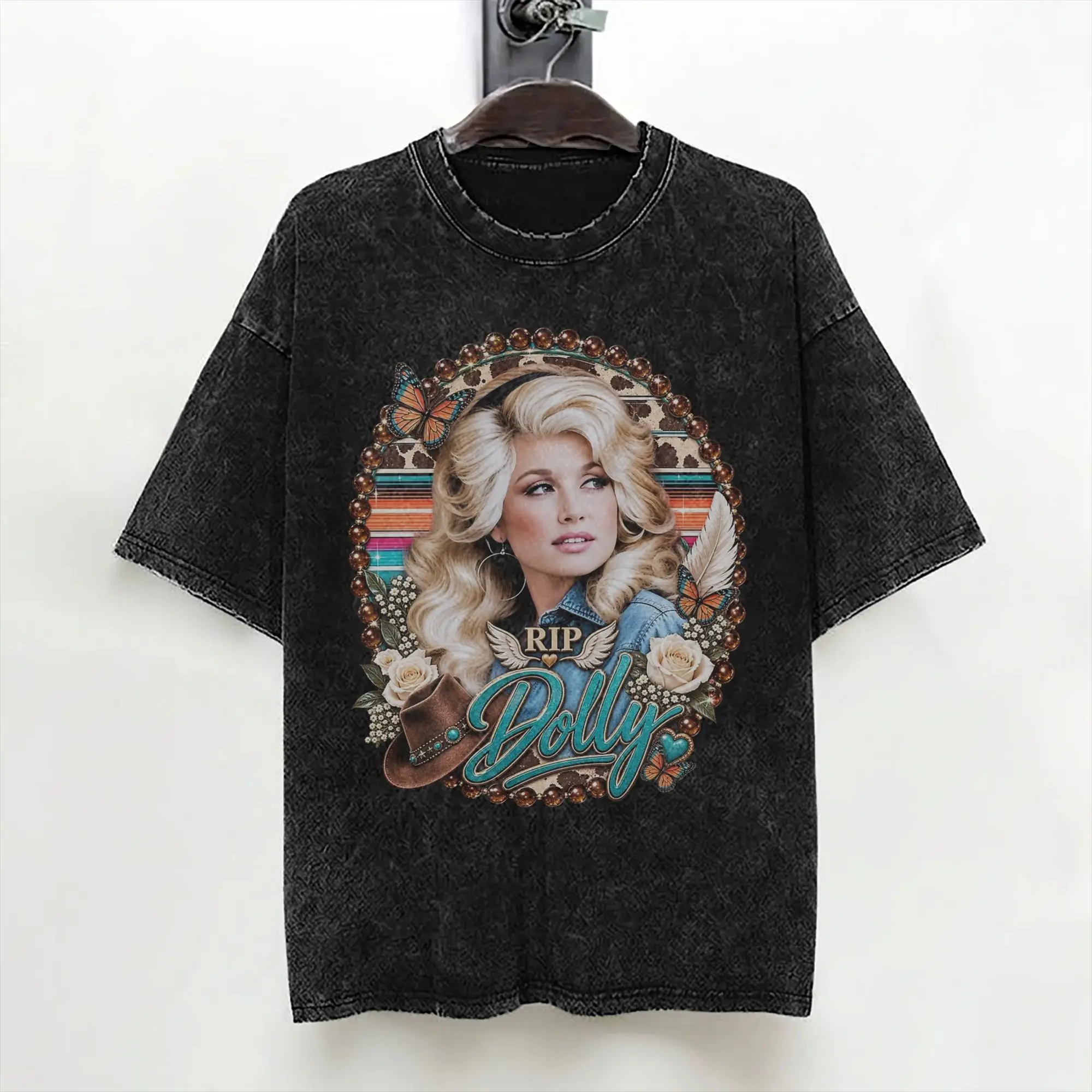 Singer D-Dolly Parton T Shirts Washed Cotton Harajuku T-Shirts  Retro Men Women Streetwear Graphic Printed Tee Shirt