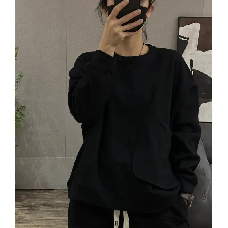 Spring Autumn New Arts Style Women Long Sleeve Loose O-neck Pullovers Single Pocket Basics Casual Cotton Solid Hoodies P92