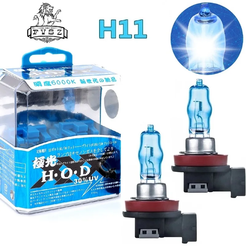 2Pcs H11 12V 100W 6000K Car Halogen HeadLight Bulb Automobiles Manufacture Fittings Super Bright Quartz Xenon Fog Lamp White