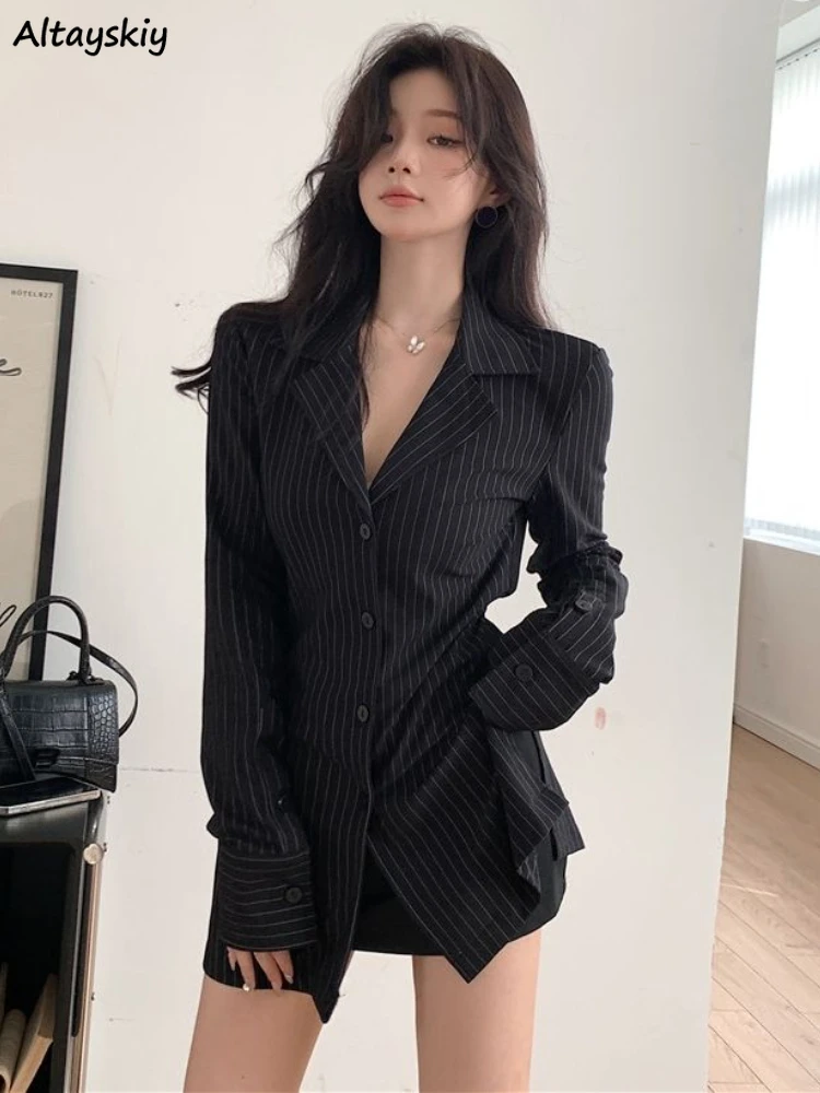 Sexy Shirts Women Striped All-match Slim Daily Autumn Ins Designed Streetwear Korean Style Stylish Personality Cozy Minimalist