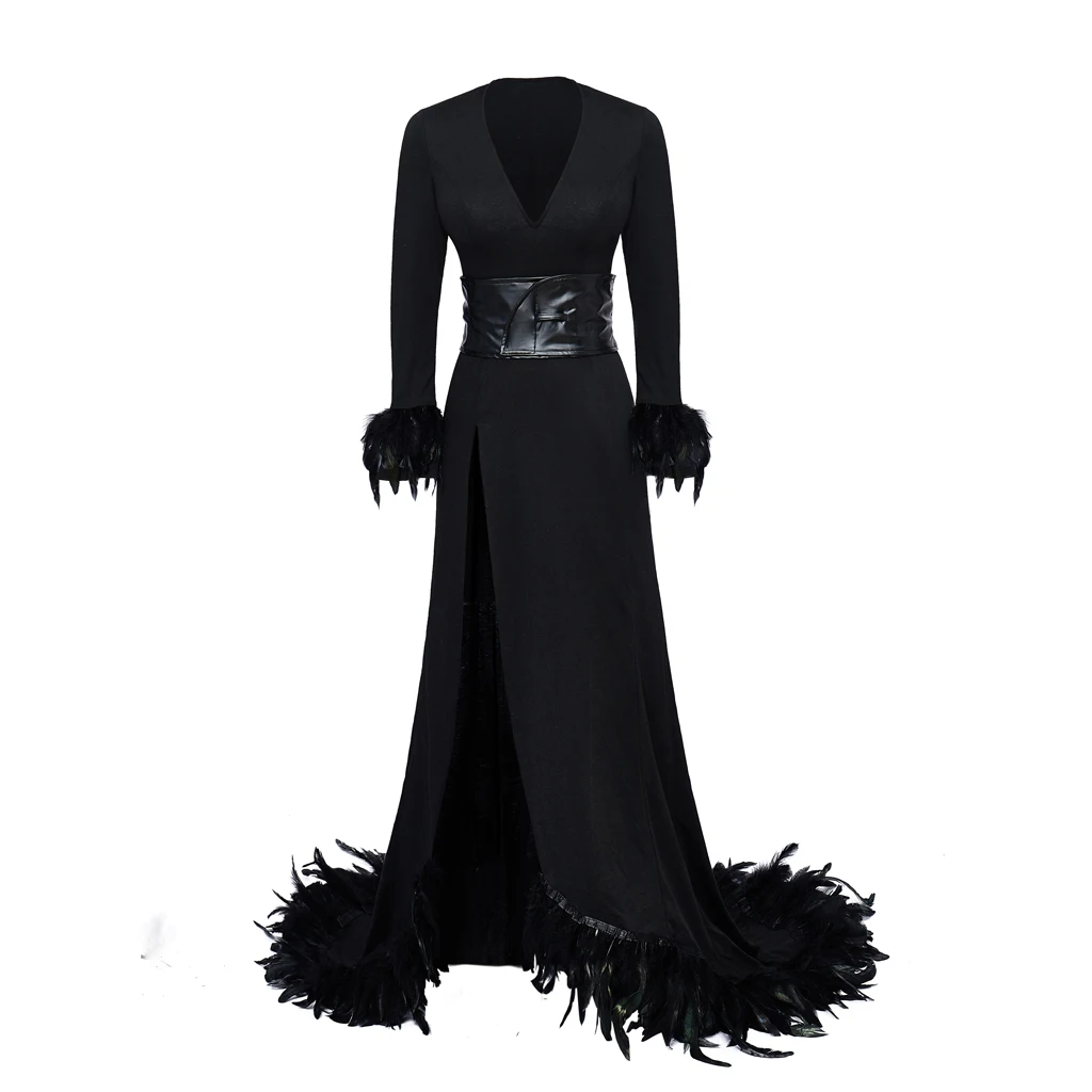 Alta qualità Addams Character Family Morticia Addams Cosplay Black Dress Costumes for Adults Women Party Carnival Halloween