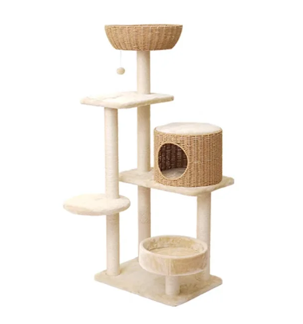 

For Modern tall cat tower scratching post apartment top perch vine wood cat tree