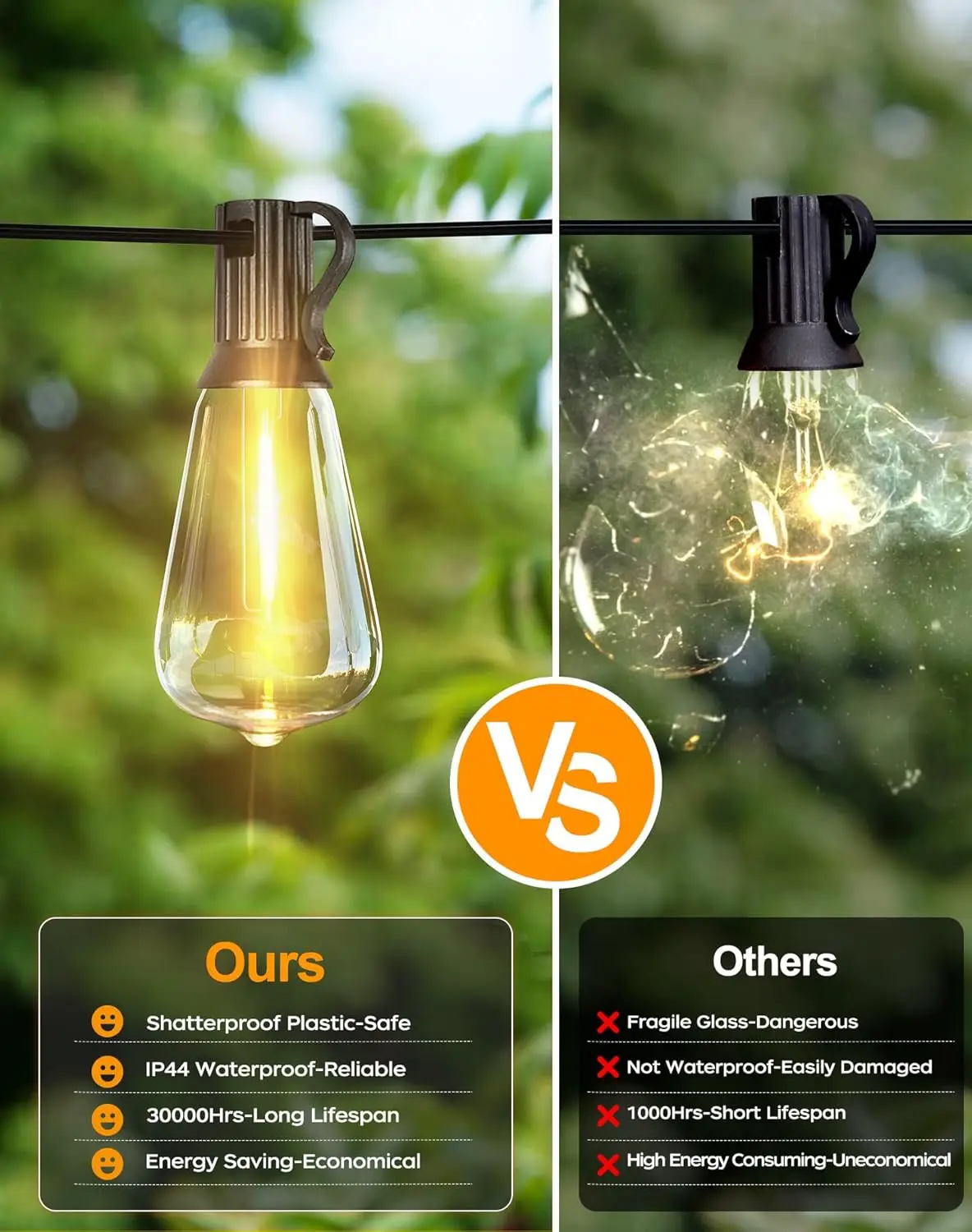 Stringa di luci da esterno ST38 con lampadine Edison vintage perfette per Natale, feste e decorazioni da giardino