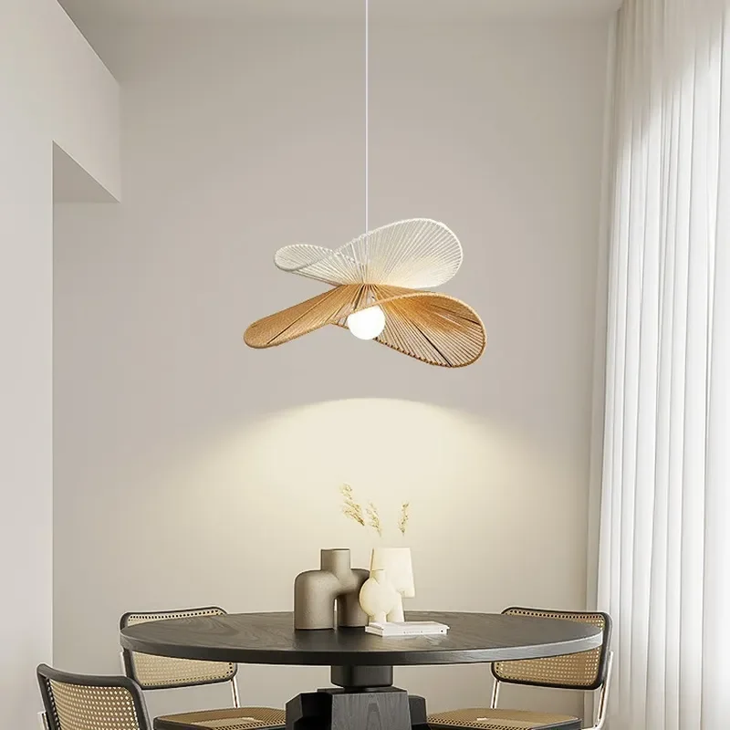 Rattan Restaurant Pendant Light Retro Zen Straw Hat Chandelier Japanese Log Wabi Sabi Style Tea Room Study Bed and Breakfast Bar