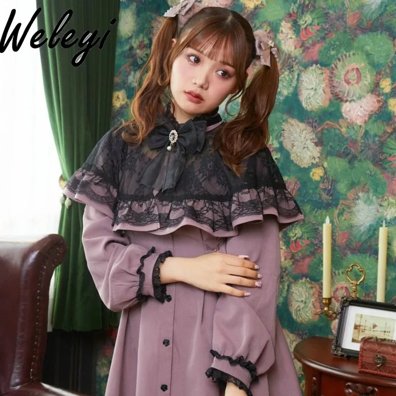 

Lolita Girl Midi Dress Jirai Kei 2024 Spring/Summer New Rojita Women's Sweet Mine Long Sleeve Cape and Dresses 2 Pieces Suit