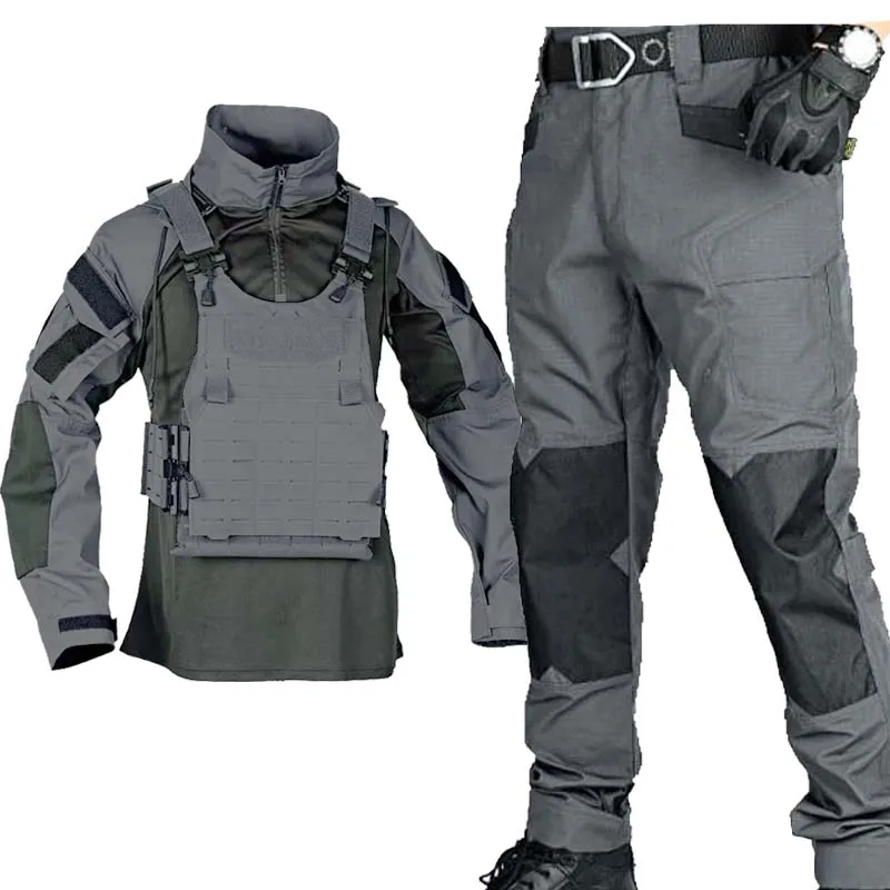 Combat Uniform Tactical Suits Wear Resistant T-Shirt Hood Cargo Pants Men US CP Camo Multicam Airsoft Paintball Hunting Clothes