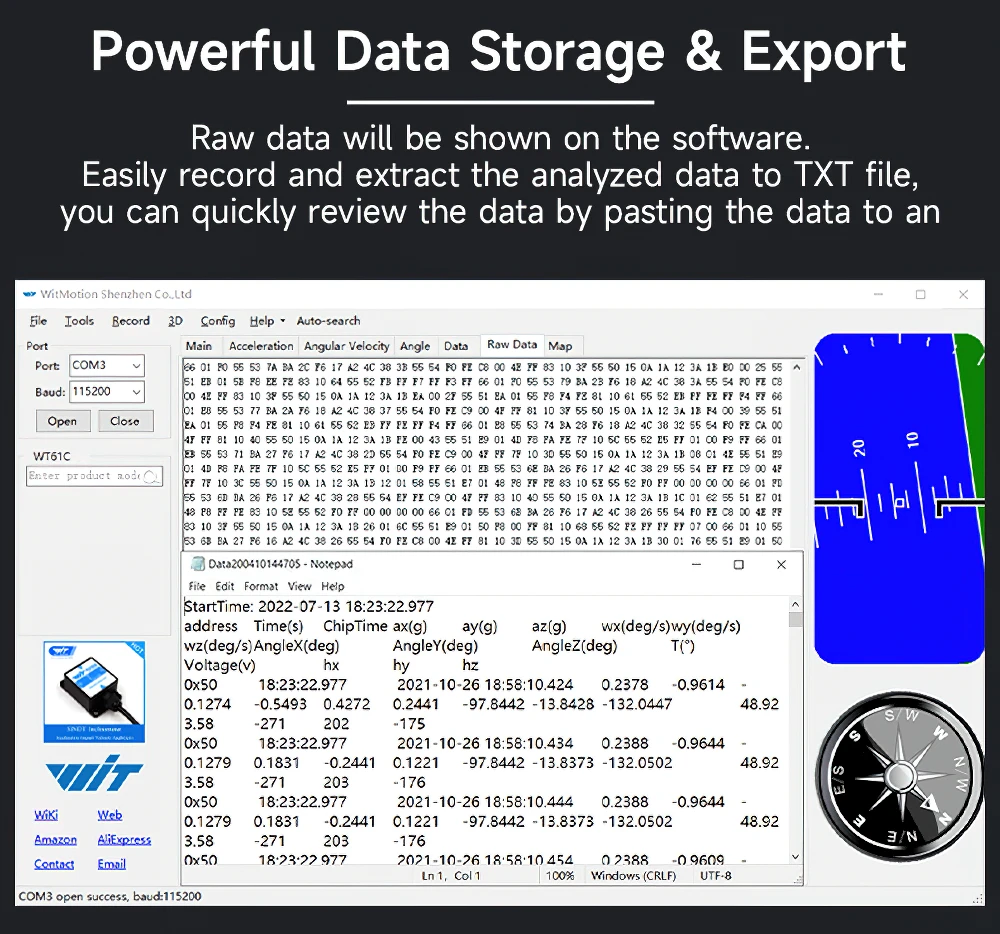 WitMotion WT61C AHRS Inclinometer Accelerometer+Gyroscope+Angle(High-Precision 3-Axis XYZ, 100HZ Output), Provide PC/Android App