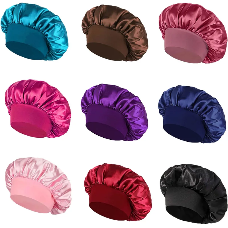 Hot-selling Satin Wide-brimmed Elastic Nightcap European and American Men's and Women's Adult Beauty Hair Care Cap Shower Cap