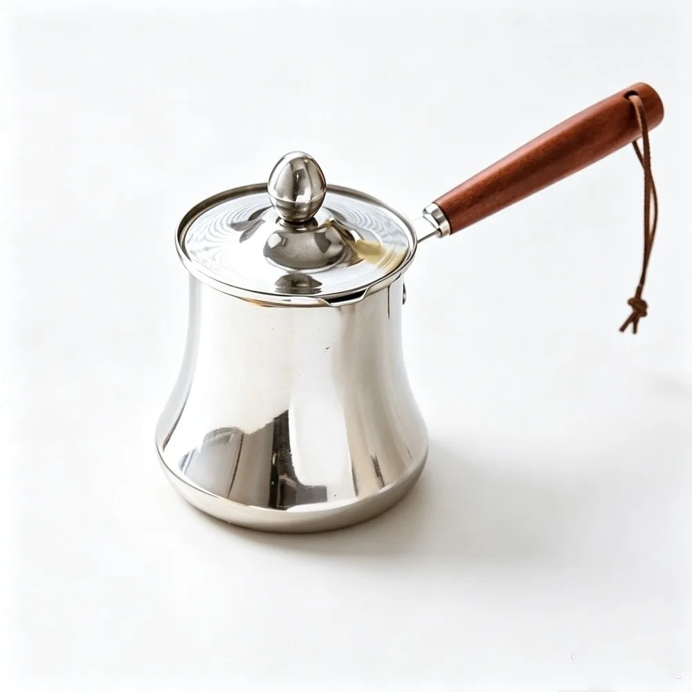 Stainless Steel Turkish Coffee Pot 250/350/550/720ml Spill-Resistant Chocolate Melting Pot Long-Handled With Lid Milk Tea Pot