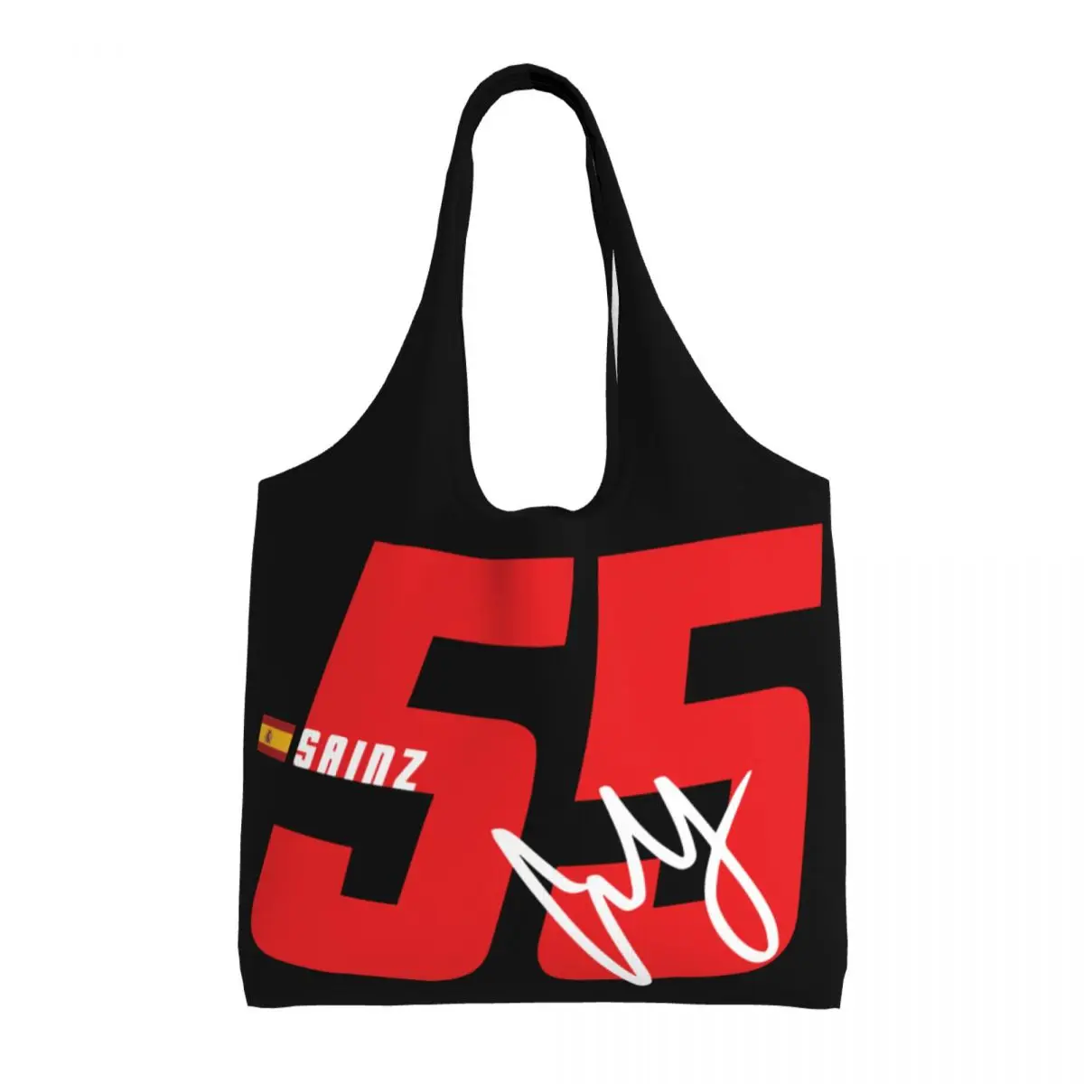 Custom Cute Carlos Sainz 55 Formula Racing Driver Shopping Tote Bags Recycling Groceries Canvas Shopper Shoulder Bag Handbags