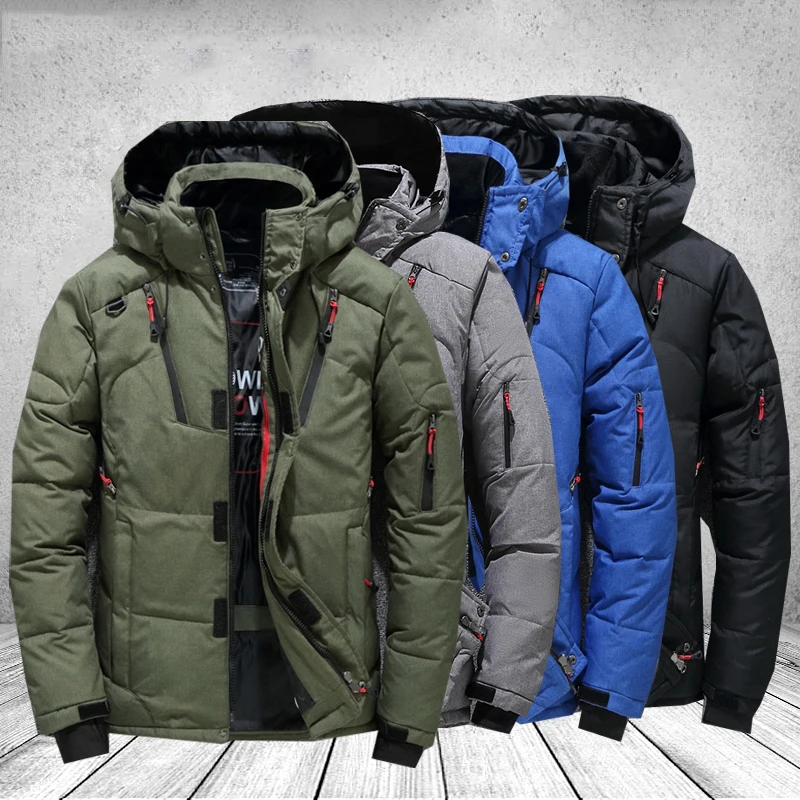 2022 Men\'s Winter Thicken Thermal Down Jacket Casual Trendy Hooded Coat Windproof Fashion Outerwear Outdoor Parka