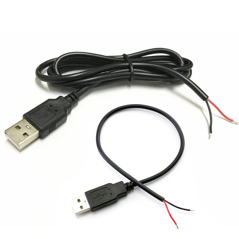 Cable de extensión de carga de energía, conector USB 2,0 de 5V, 2 pines, macho, 0,3 m/1m/2m