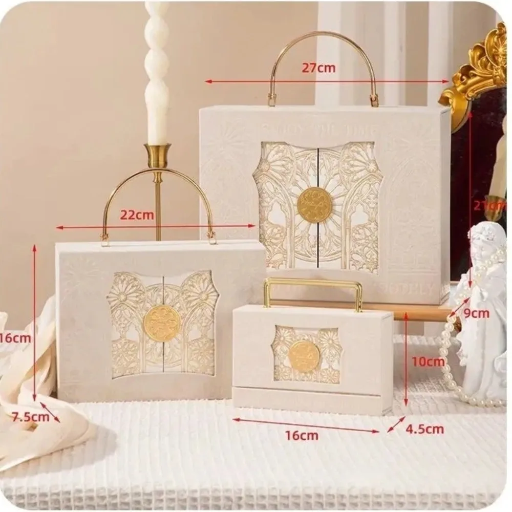 Europäische Barock-Wildleder-Geschenkbox, aufklappbare Handverpackungsboxen, doppelt öffnende Metallgriff-Süßigkeitenboxen – Detail 1