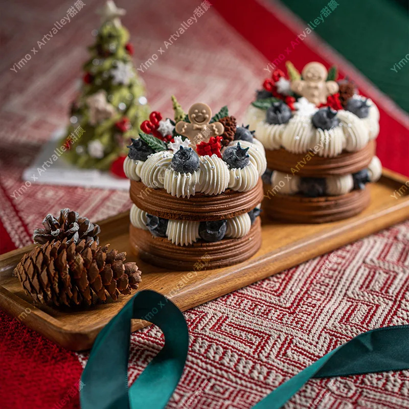 Simulation Cake Retro Double Layer Christmas Desserts Model Fake Cream Bread Xmas Party Window Baking Ornaments Photography Prop - view 4