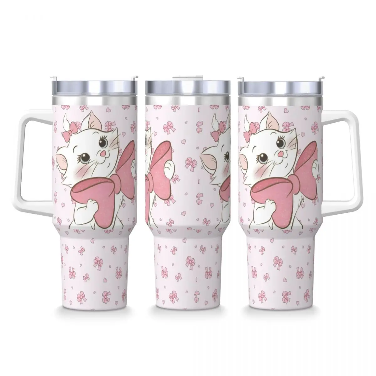 Cartoon Pink Marie Cat Stainless Steel Tumbler Kawaii Mugs Cup Large Thermal Mug Heat Preservation Cold and Hot Water Bottle