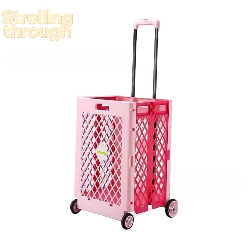 

Extended and enlarged 4-wheel large folding shopping cart Plastic storage box Small pull cart Portable shopping pull rod cart