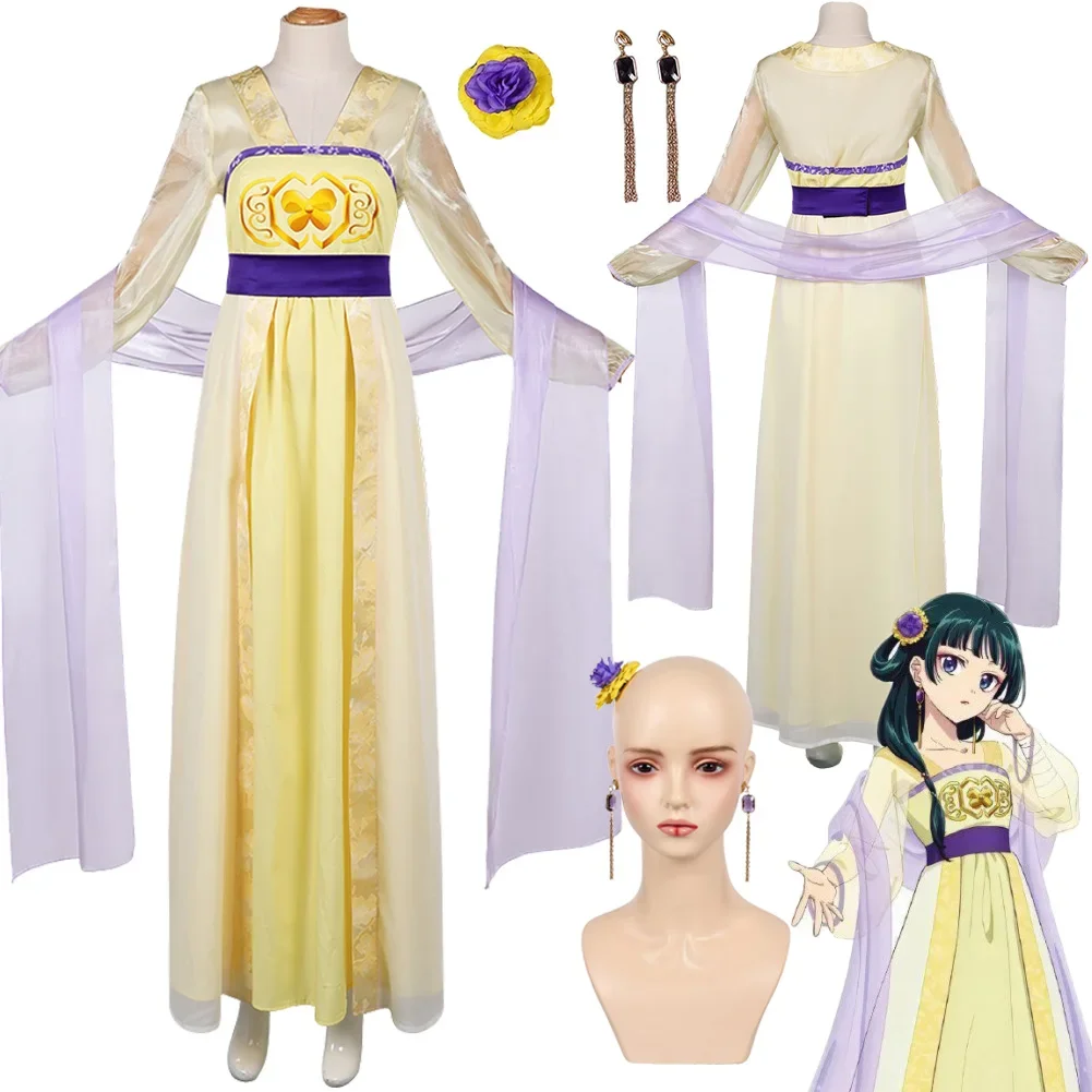 

CosplayAnime Apothecary Diary Maomao Cosplay Yellow Dress Hanfu Costume Women Roleplay Chinese Outfits Headgear Earrings Hallowe