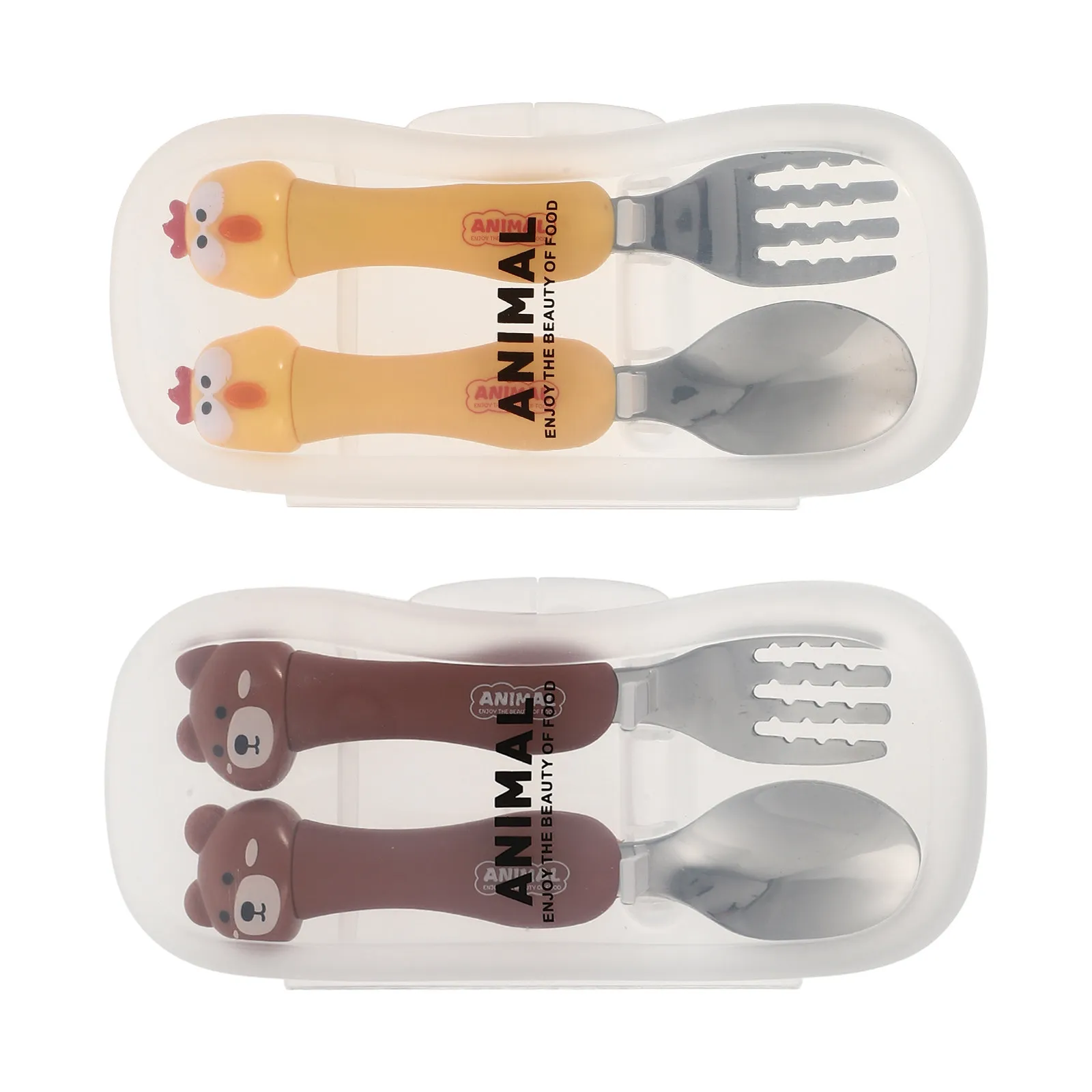 

2Sets Spoon and Fork Set Shortened Ergonomic Handles Smooth Rounded Edges Heat Resistant Easy Clean Portable Infant