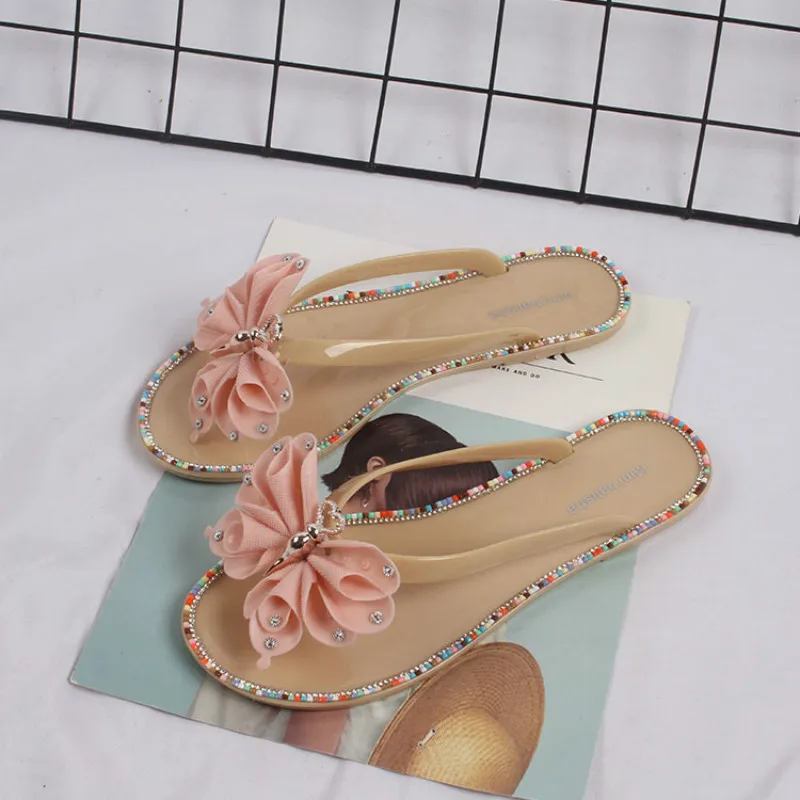 2023 Summer Shoes Women Fashion Colorful Diamond Outside Wearing Seaside Ladies Flip-flops Beach Cool Womens Slippers