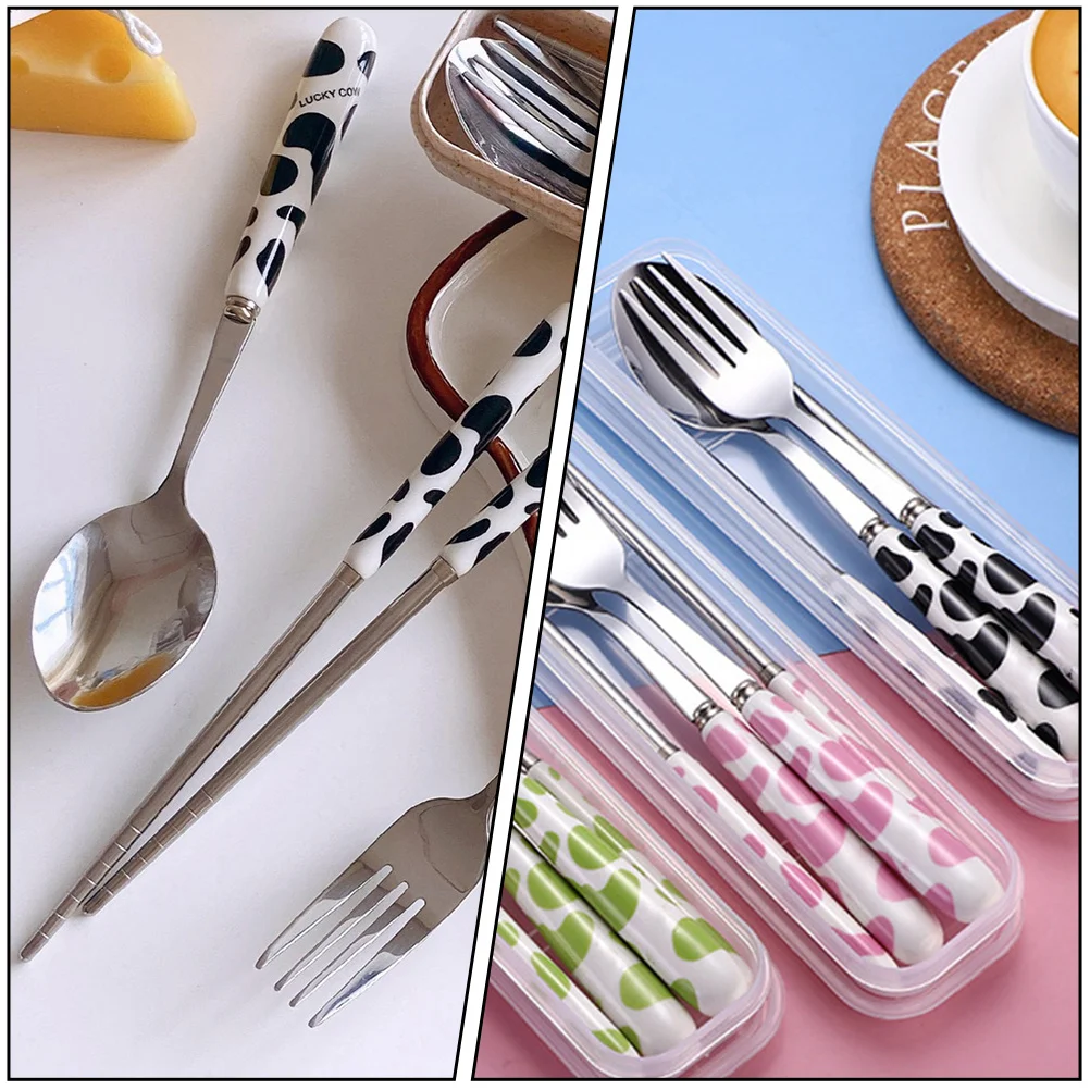 

1Set Chopstick Kit with Ceramic Handle Stainless Steel Cutlery Cute Tableware for Family Gathering Wedding Bbq Use